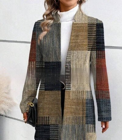 Printed Stand Collar Mid-length Long Sleeve Trench Coat
