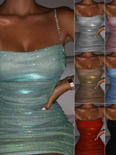Party Dress Rhinestone Ruffle Hip Suspender For Women