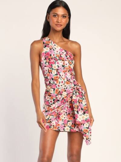 Gorgeous Garden One-shoulder Flower Mini Dress
