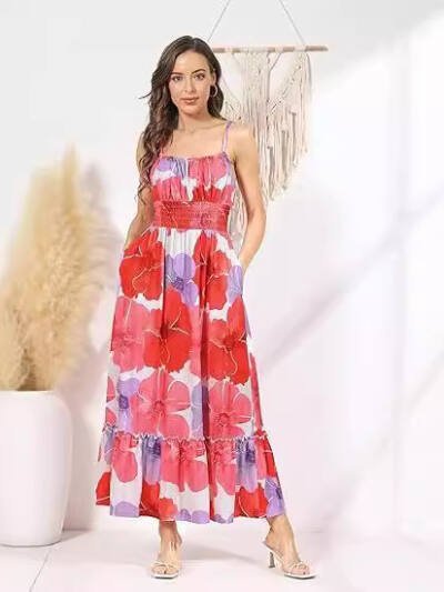 Pleated Ruffles Dress Women's Sleeveless