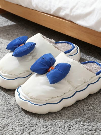 Bowknot Cotton Slippers-Pink&Blue