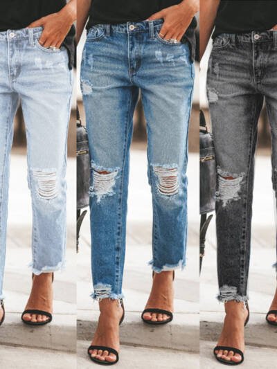 Women's Ripped Non-elastic Retro Fashion Jeans