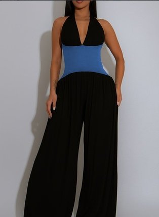 Color-Block Halter Wide-Leg Pants Set