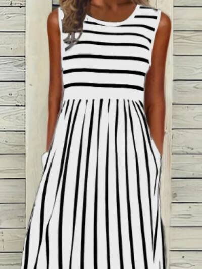 Print Crew Neck Tank Dress