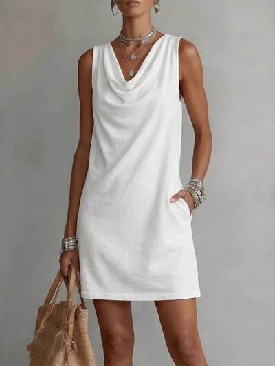 Summer Sleeveless Dress With Draped Neckline Design Slim Fit Evening