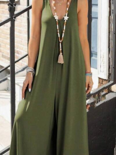 V-neck Trumpet Wide Leg Jumpsuit
