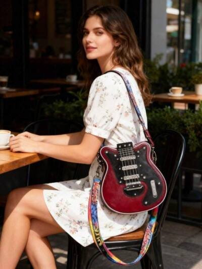 Romantic Gifts Personality Novelty Guitar Shaped Crossbody Bag Rivets