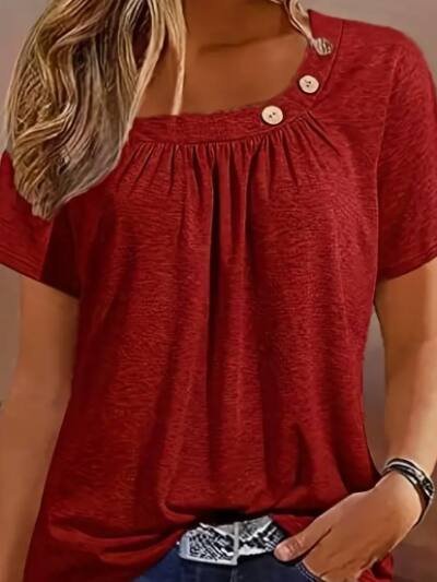Charming Ruched Solid Blouse - Flattering Asymmetrical Hem