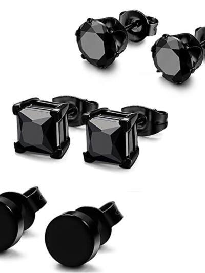 Punk Square Black Zircon Stud Earrings Set 6mm