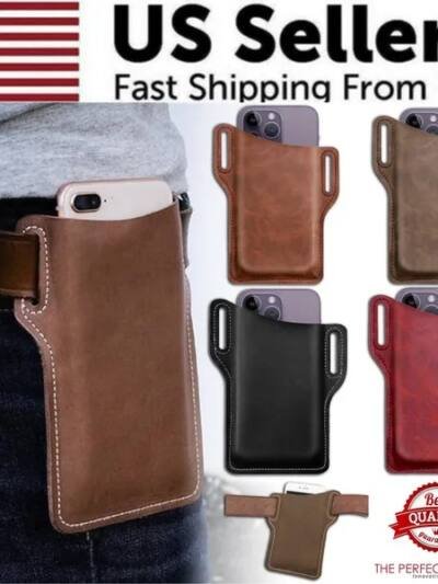 Men Cell Phone Belt Pack Bag Loop Waist Holster Pouch Case Leather