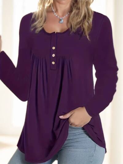 Ladies' Solid-color Button-down Long-sleeved Top