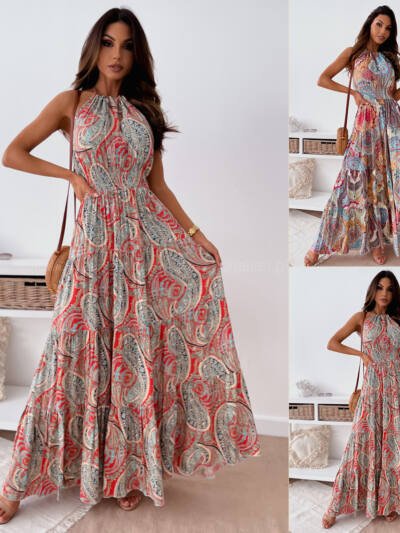 Fashion Sexy Floral Halter Dress Bohemian Long Skirt
