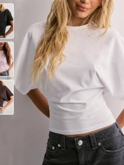 Summer Batwing Sleeve T-shirt Fashion Round Neck Pullover