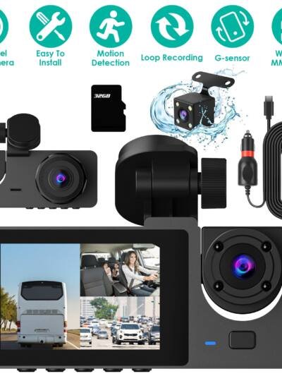 3-Channel Car Dash Cam with G-Sensor and 32GB Card
