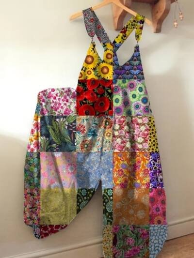 Bohemian Style Colorful Patchwork Overalls Wide-leg Jumpsuit For Women