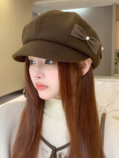 Fashion Pearl Bow Makes Face Look Small Beret Trendy
