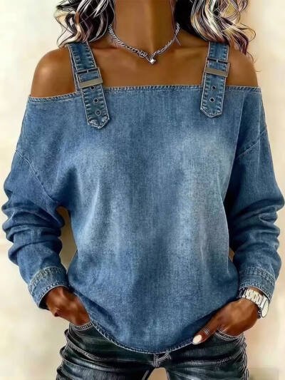 Women's Off-shoulder Strap Long-sleeve Top