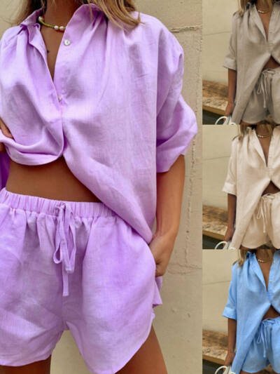 Single-Breasted Lapel Short-Sleeved Shirt Two-Piece Wide-Leg Pants