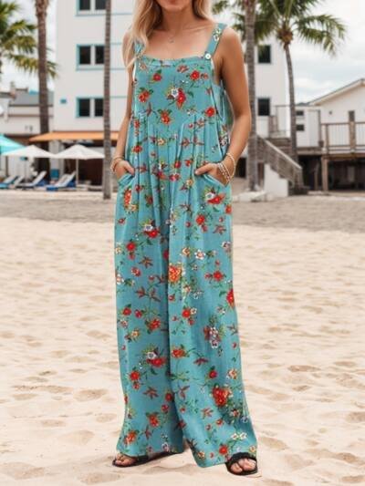 Women S Summer Printed Casual Overalls Loose Wide Leg Jumpsuit