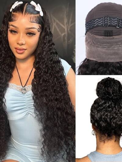 360 Lace Water Wave Human Hair Wig, Natural Color, Density