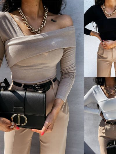 Fashion Sexy Strapless Long-sleeved Bottoming T-shirt