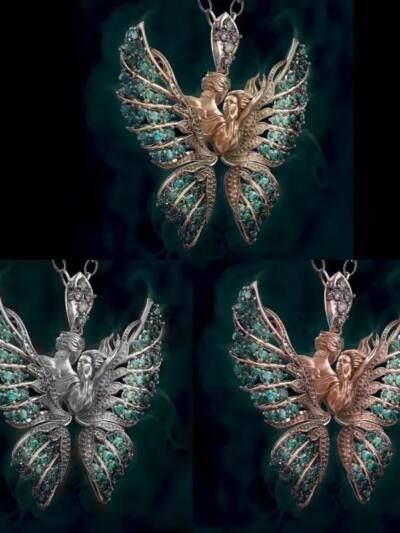 Angel Wings With Diamond Butterfly Necklace Lovers Pendant