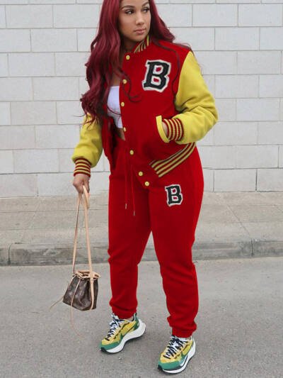European And American Baseball Uniform Set Letter Two-piece Suit