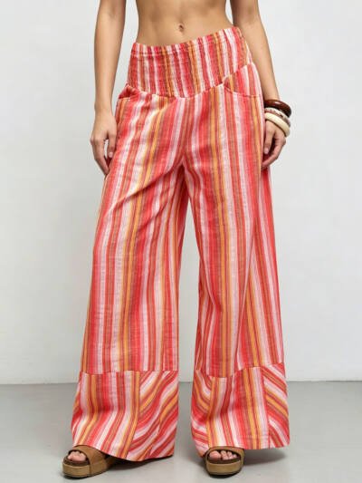 Smocked Waist Tassel Drawstring Trousers