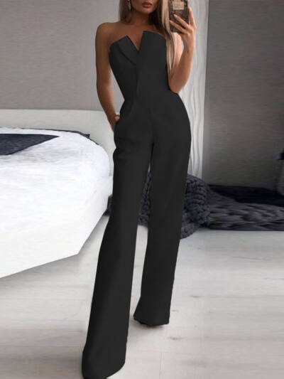 Women's Temperament Commuter Solid Color Jumpsuit