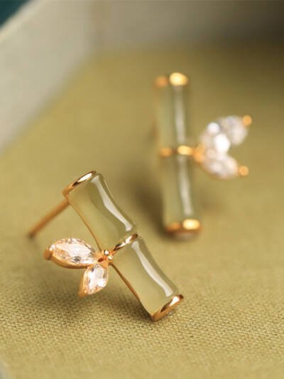 Sterling Silver Hetian Jade Bamboo Earrings