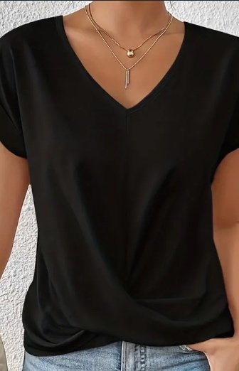Knot V Neck T-Shirt, Casual Short Sleeve T-Shirt For Spring & Summer