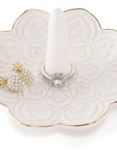 Ceramic White Mandala Jewelry Holder Decorative Ring Trinket Tray
