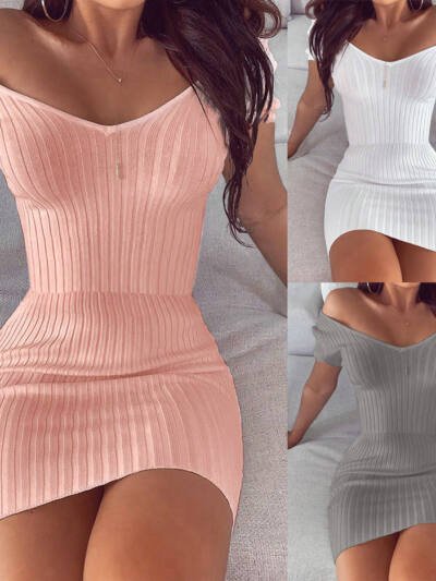 V-neck Solid Color Slim Dress