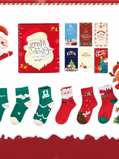 6 Pairs Of Socks Christmas Gift Box With Greeting Cards