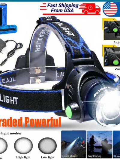 LED Headlamp Rechargeable Head Torch Zoom Headlight Super Bright