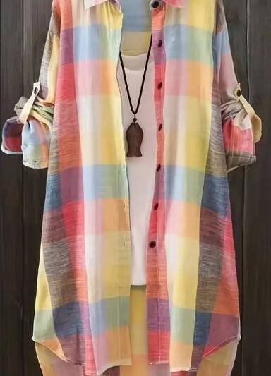Plus Size Plaid Print Casual Collared Long Sleeve Shirt, Women's