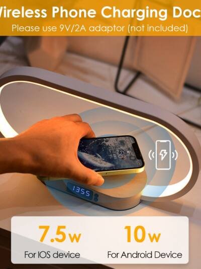 Touch Control Bedside Lamp with Clock and Wireless Charging