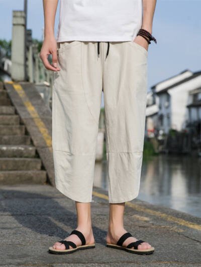 Fashion Men's Thin Beach Linen Casual Pants