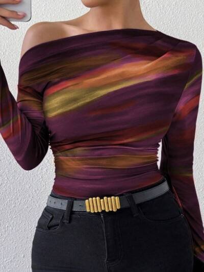 Print Long Sleeve T-Shirt Graphic Tees Women Tops