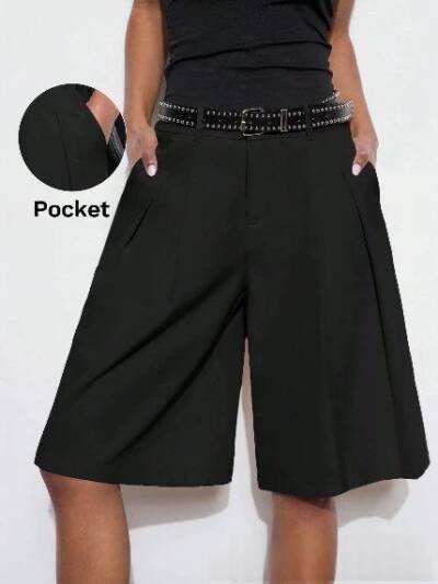 Womens High-waisted Wide-leg Shorts Belt Not Included