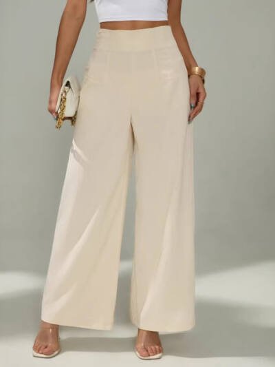 Womens Fashion Commute Casual Draping Figure-flattering Wide-leg Pants