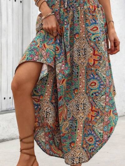 Contrast Print Asymmetric Skirt