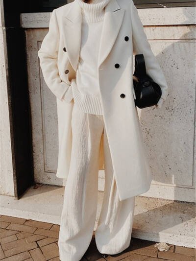 Two-color Long-sleeved Woolen Coat Women's Clothing