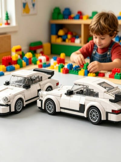 196PCS Retro Sports Car Building Blocks, White Classic Race Car Toy