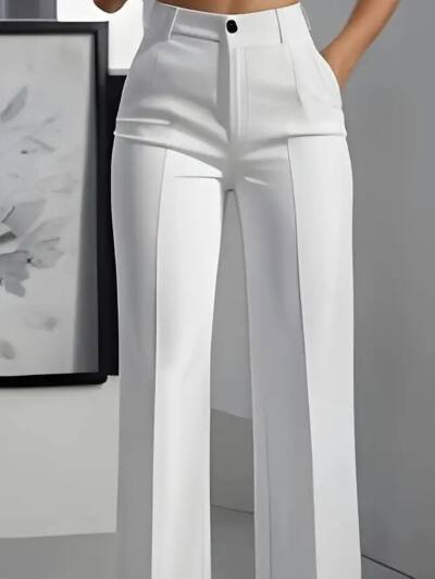 Women's White Minimalist Pants Made Of Polyester