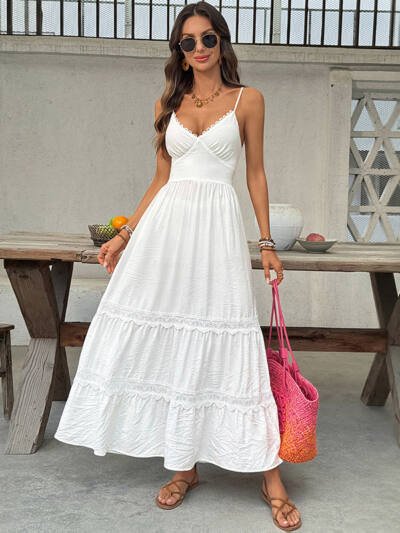 Cake Skirt White Lace Strap Backless Maxi Dress