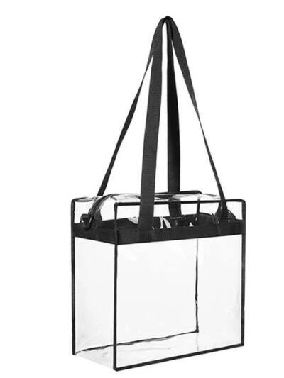 2x Clear PVC Tote Bag Women Large Transparent Handbag Zip Purse