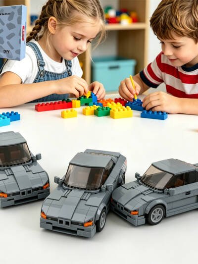 337PCS Gray Classic Sports Car Building Blocks, Retro Coupe Vehicle