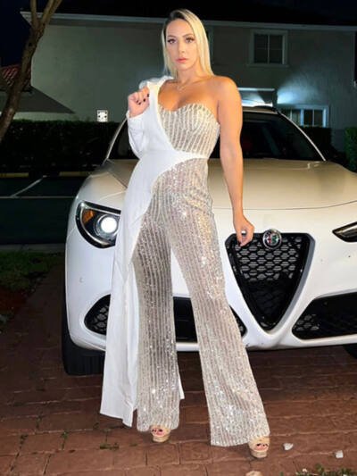 Women's Silver Stitching Sequined One-shoulder Fashionable Sequins