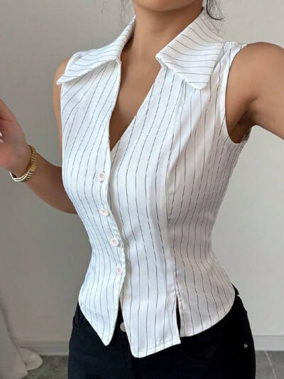Summer European And American Temperament Striped Sleeveless Shirt